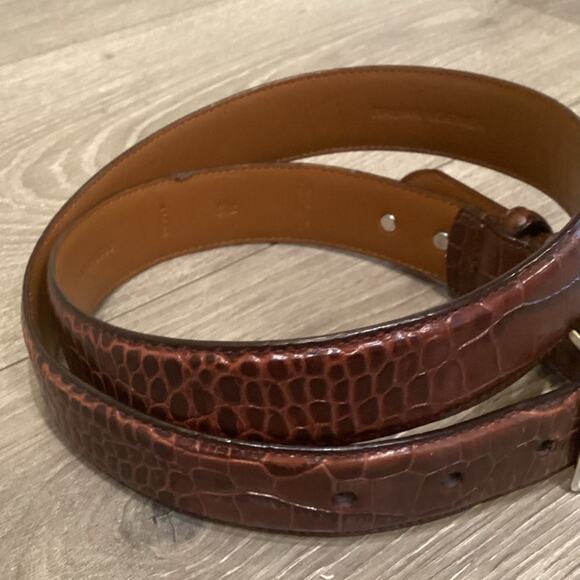 Polo Ralph Lauren Mens Alligator Leather Belt 34 In 85 CM Brown Classic Preppy - Picture 5 of 12